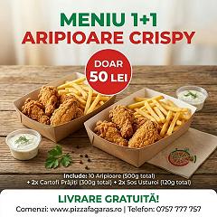 1 + 1 Aripioare Pui +  2 Portii de Cartofi Prajiti + 2 Sosuri Usturoi